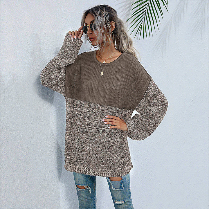 Damen lässiger Strickpullover mit modischem Farbkontrast und Oversized-Schnitt Drune