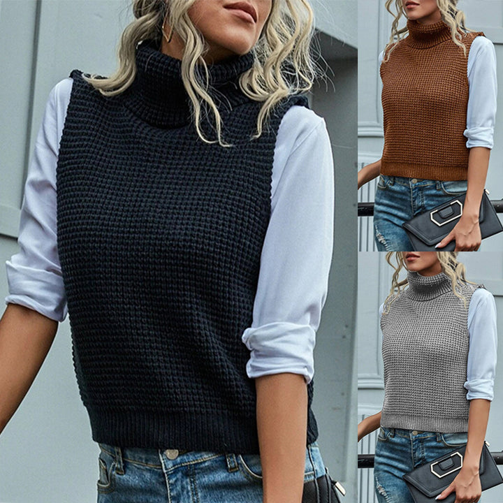 Damen Grobstrick-Westenpulli mit hohem Kragen und raffiniertem Strukturmuster Drune