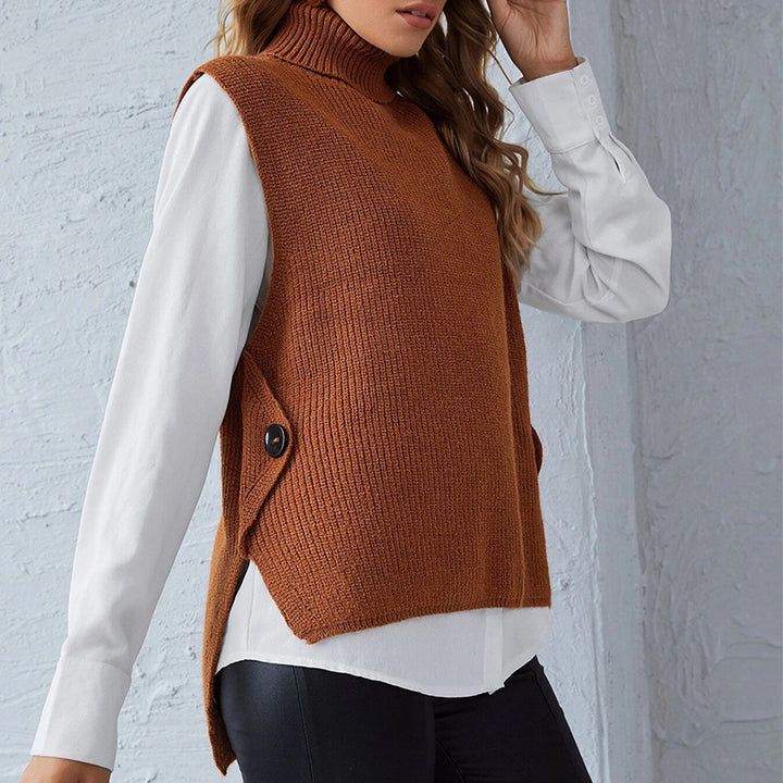 Damen Strickweste mit Stehkragen und Knopfdetails Drune