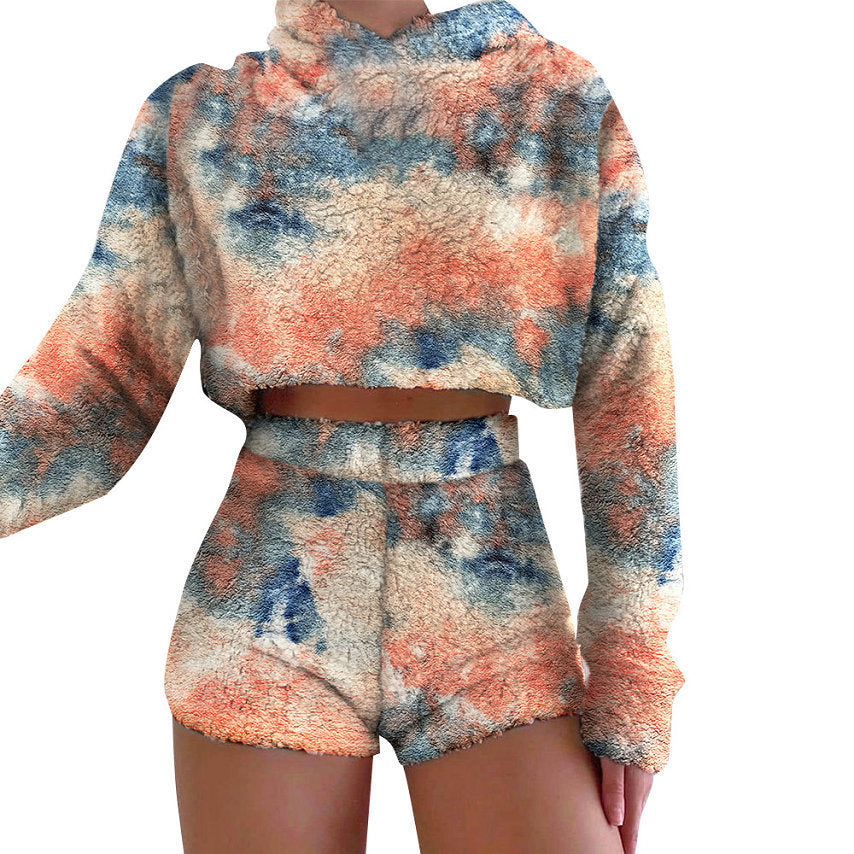 Damen kuscheliges Kurzarm-Set mit weichem Felltextur Drune