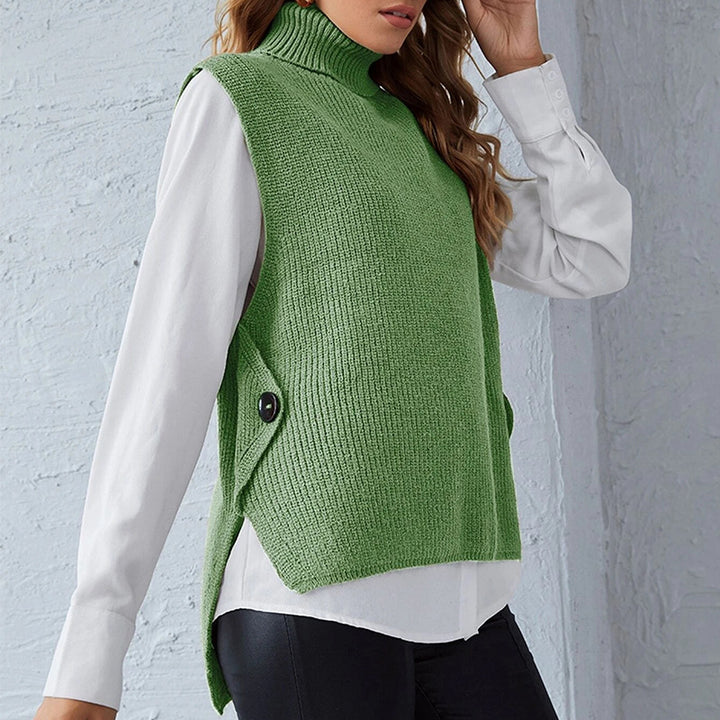 Damen Strickweste mit Stehkragen und Knopfdetails Drune