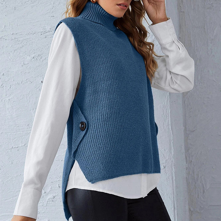 Damen Strickweste mit Stehkragen und Knopfdetails Drune