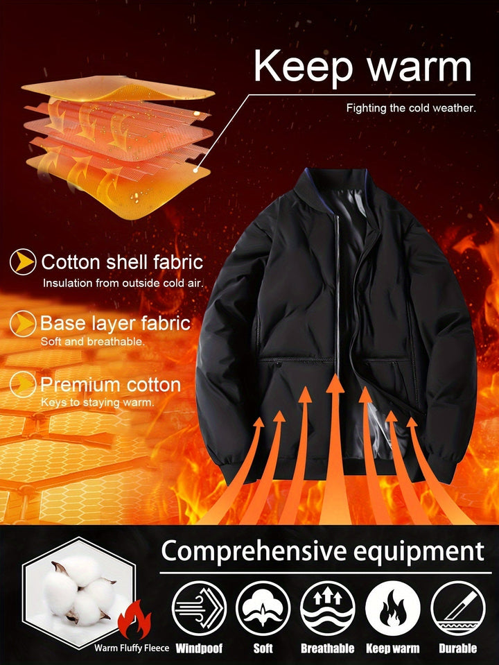 Drune | Baseballkragen Reißverschluss Solides Fleece Mit Taschen Winterjacke Für Herren - Perfekt für Outdoor-Aktivitäten