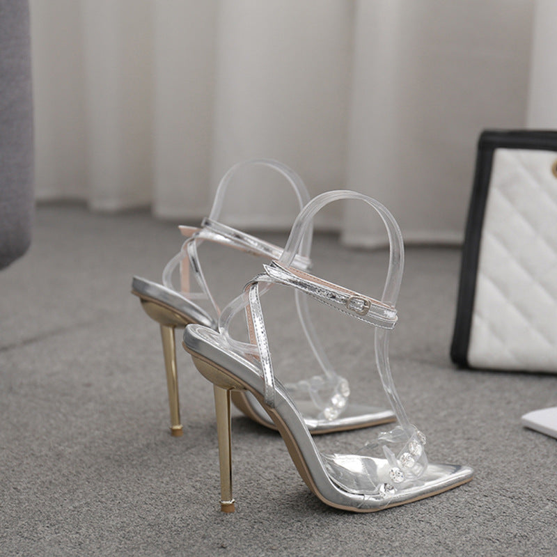 Damen High Heel Sandalen mit transparenten Riemen und glitzernden Akzenten Drune