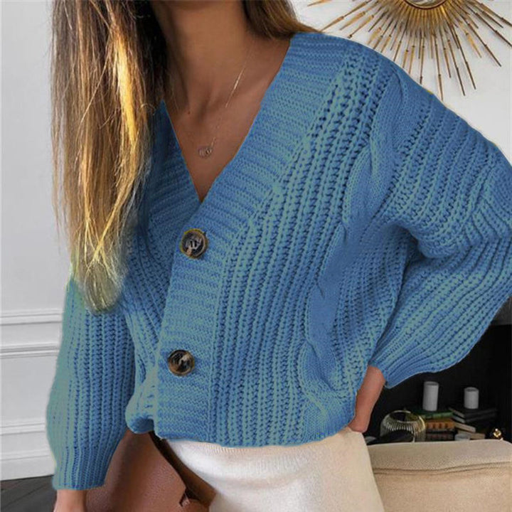 Damen Modischer Grobstrick-Cardigan mit V-Ausschnitt und Knopfdetails Drune