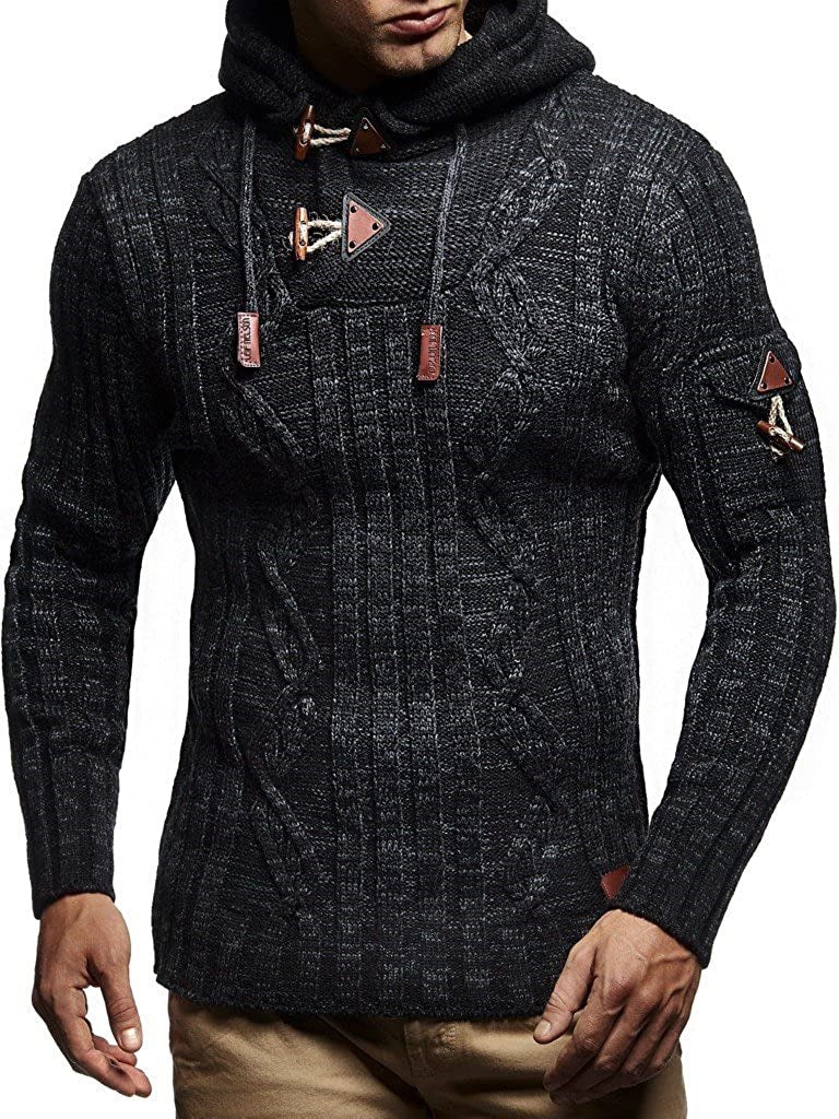 Herren Grobstrick Pullover mit Kapuze und dekorativen Schnürdetails Drune