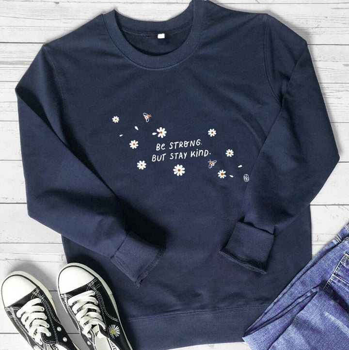 Damen Sweatshirt mit inspirierender Botschaft und floralem Design Drune