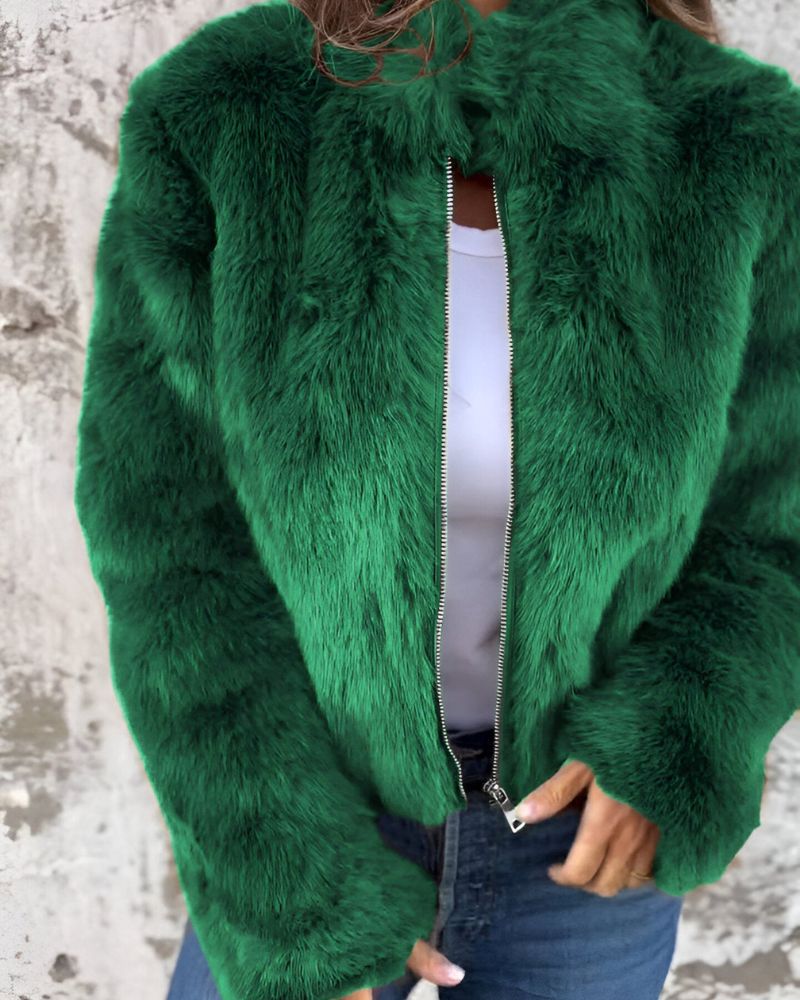 Drune | Hochkragen Reißverschluss Flauschige Jacke