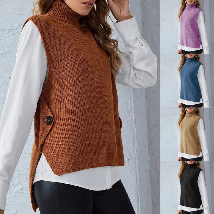 Damen Strickweste mit Stehkragen und Knopfdetails Drune