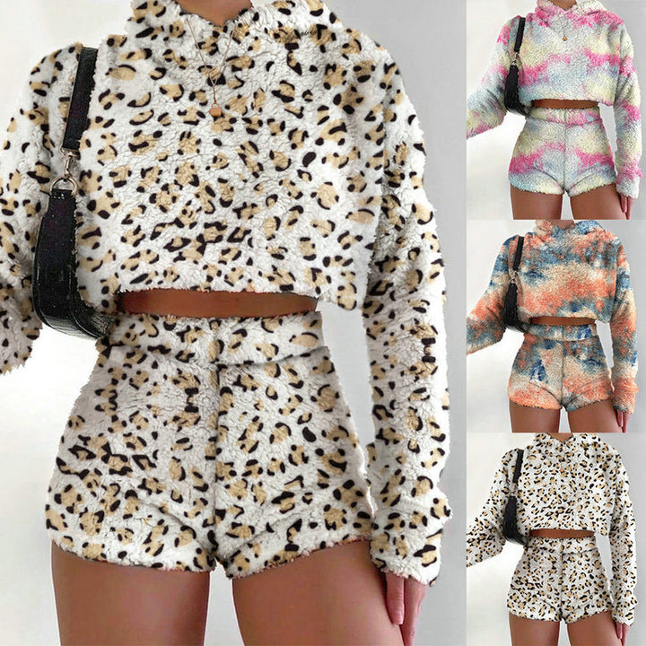 Damen kuscheliges Kurzarm-Set mit weichem Felltextur Drune