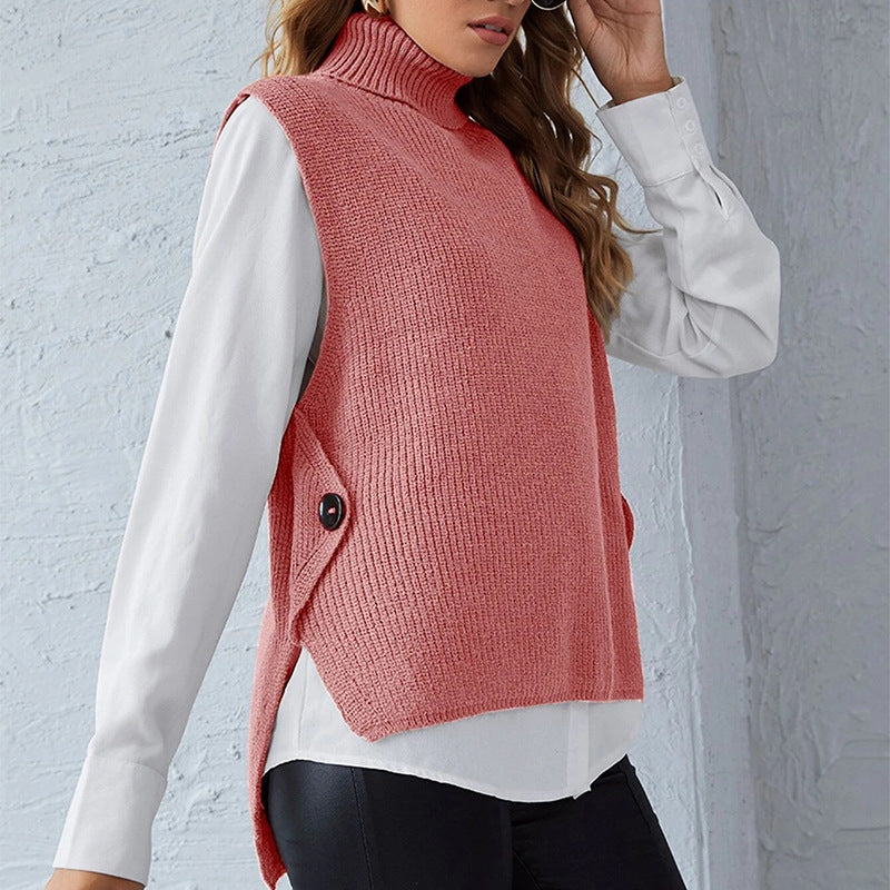 Damen Strickweste mit Stehkragen und Knopfdetails Drune