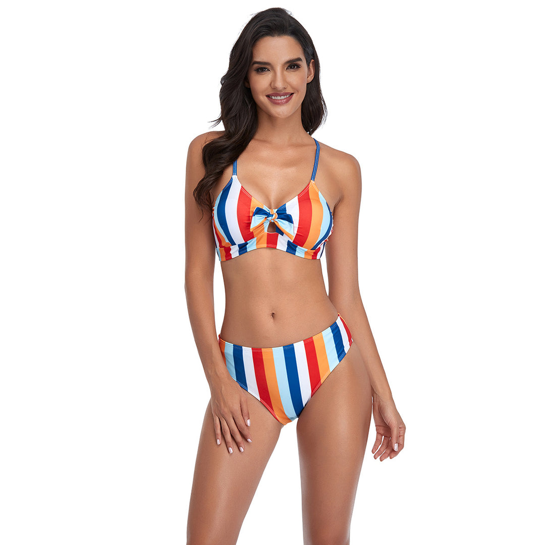 Damen Bikini-Set mit raffiniertem Knoten und modischem Streifenmuster Drune
