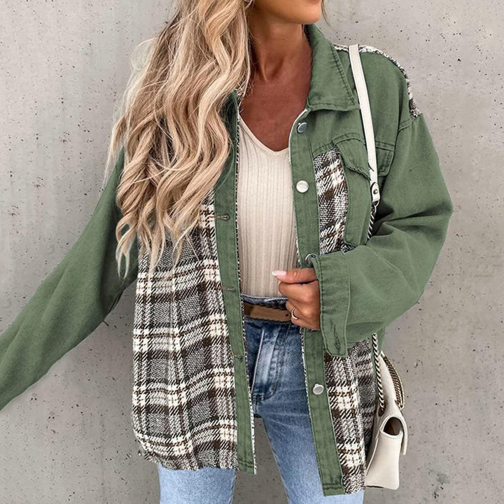 Drune | karierte Jacke mit klassischem Kragen und Knopfdetail