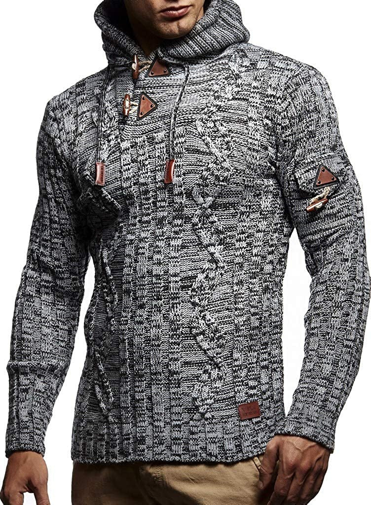 Herren Grobstrick Pullover mit Kapuze und dekorativen Schnürdetails Drune