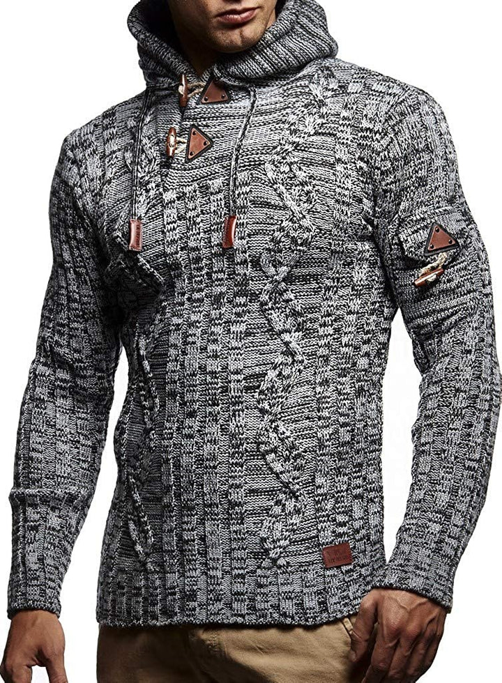Herren Grobstrick Pullover mit Kapuze und dekorativen Schnürdetails Drune