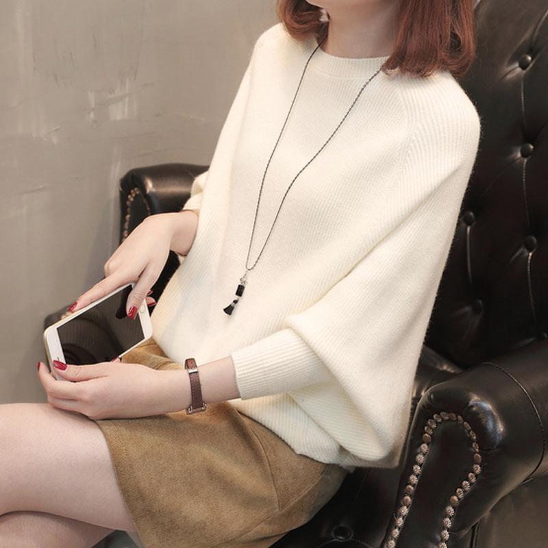 Damen Gemütlicher Strickpullover mit lässigem Schnitt und weiten Ärmeln Drune