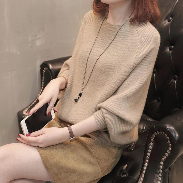 Damen Gemütlicher Strickpullover mit lässigem Schnitt und weiten Ärmeln Drune