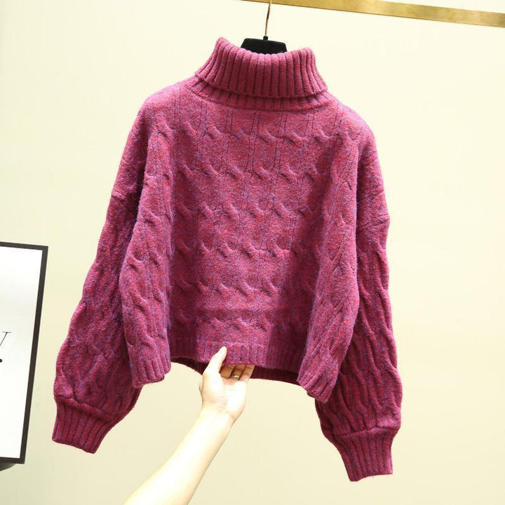 Damen kuscheliger Grobstrickpullover mit hohem Kragen und Zopfmuster Drune