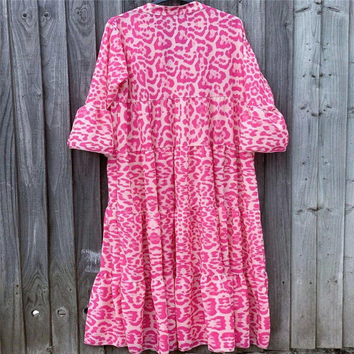 Damen Maxikleid mit lässiger Knopfleiste und animalischen Mustern Drune