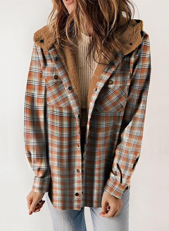 Drune | Plaid Jacke Langarm Schnalle Wolle mit Kapuze