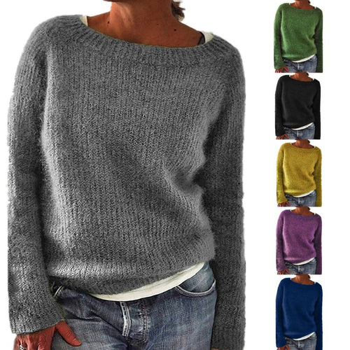 Damen nan kuscheliger Grobstrickpullover mit Rundhalsausschnitt und lockerem Oversize-Schnitt Drune