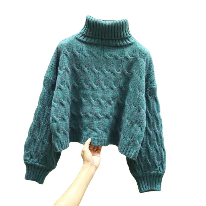 Damen kuscheliger Grobstrickpullover mit hohem Kragen und Zopfmuster Drune