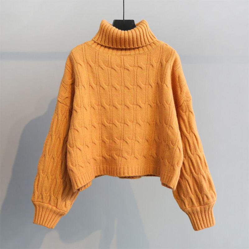 Damen kuscheliger Grobstrickpullover mit hohem Kragen und Zopfmuster Drune