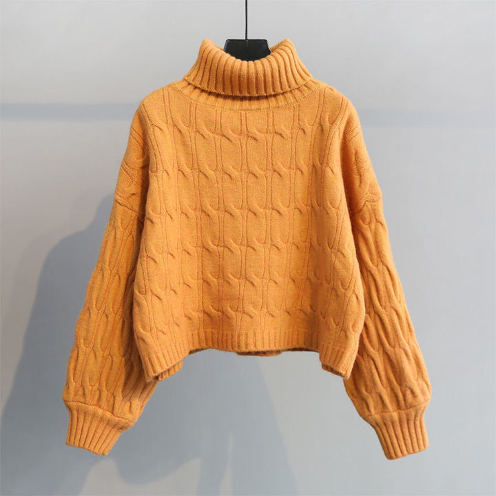 Damen kuscheliger Grobstrickpullover mit hohem Kragen und Zopfmuster Drune