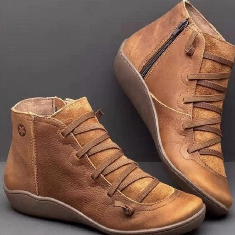 Damen nan komfortable Leder-Hochschaft-Sneaker mit seitlichem Reißverschluss und elastischer Schnürung Drune