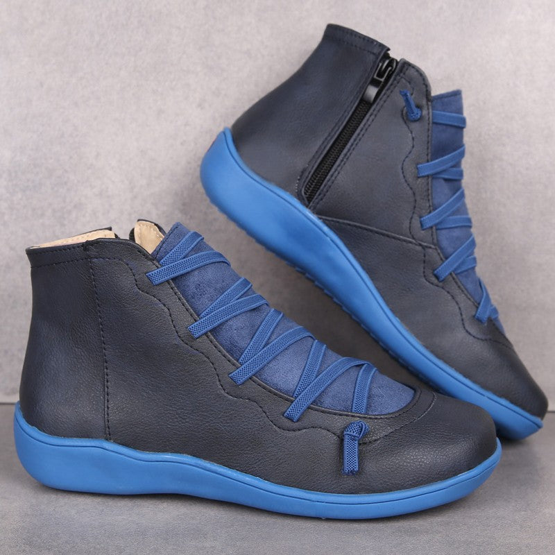 Damen nan komfortable Leder-Hochschaft-Sneaker mit seitlichem Reißverschluss und elastischer Schnürung Drune