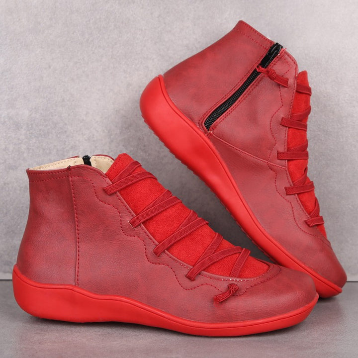 Damen nan komfortable Leder-Hochschaft-Sneaker mit seitlichem Reißverschluss und elastischer Schnürung Drune