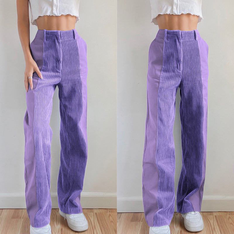 Damen elegante High-Waist Cordhose mit weitem Bein Drune