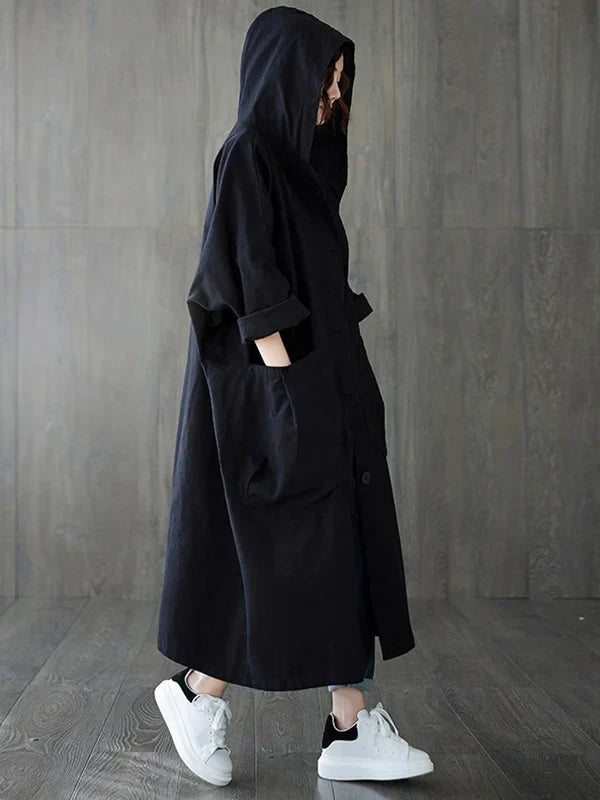 Drune | Longline Mantel - Mit Kapuze und aufgesetzten Taschen