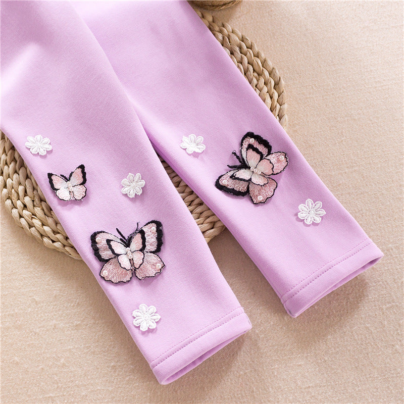 Mädchen Leggings mit bunten Schmetterlingsstickereien Drune