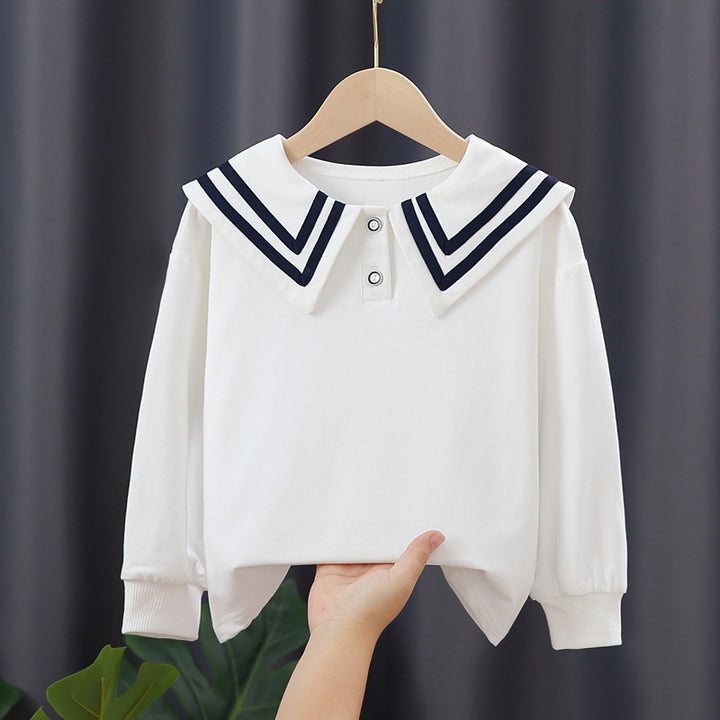 Damen Matrosenbluse mit modernem Kragen und Knopfdetails Drune