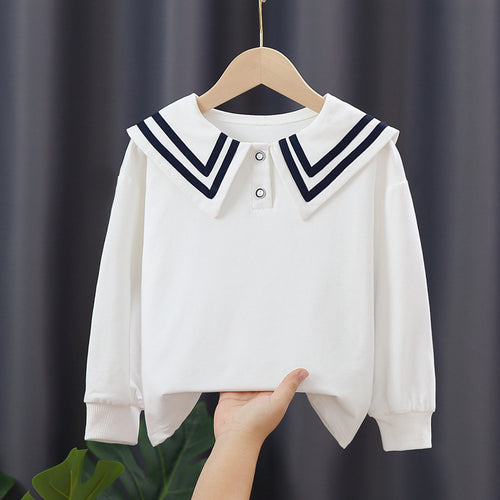 Damen Matrosenbluse mit modernem Kragen und Knopfdetails Drune