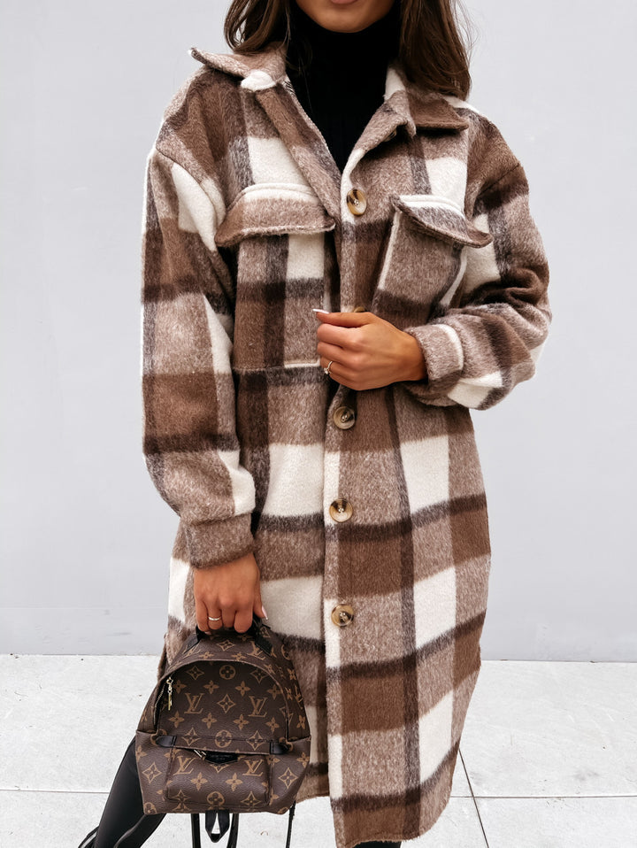 Damen Übergroße Karojacke aus weichem Flanell mit Knopfleiste Drune