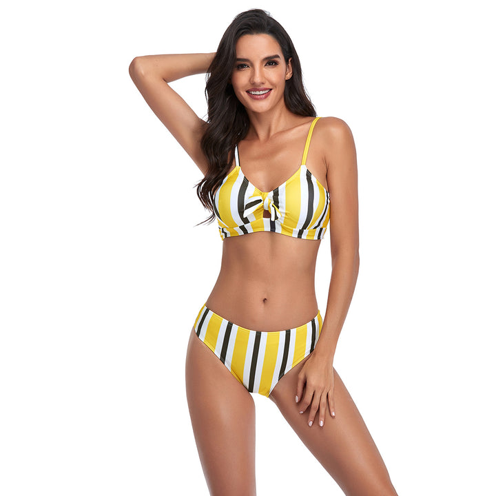 Damen Bikini-Set mit raffiniertem Knoten und modischem Streifenmuster Drune