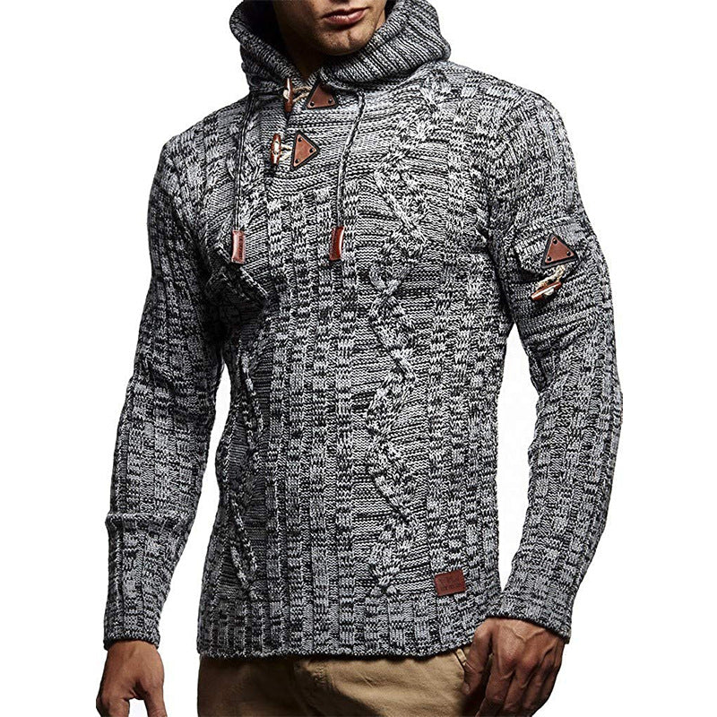 Herren Grobstrick Pullover mit Kapuze und dekorativen Schnürdetails Drune