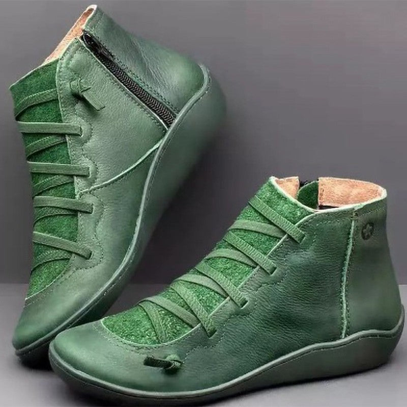 Damen nan komfortable Leder-Hochschaft-Sneaker mit seitlichem Reißverschluss und elastischer Schnürung Drune