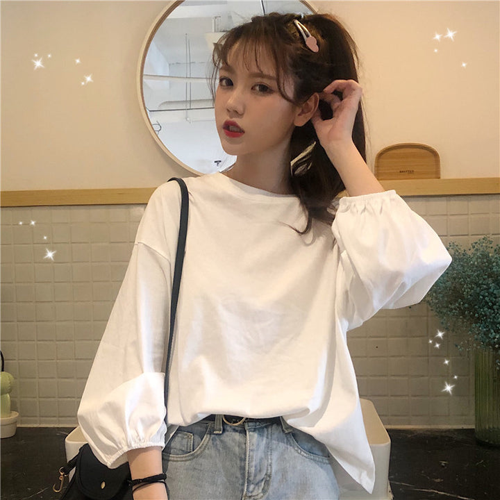 Damen lässiges Langarmshirt mit Ballonärmeln Drune
