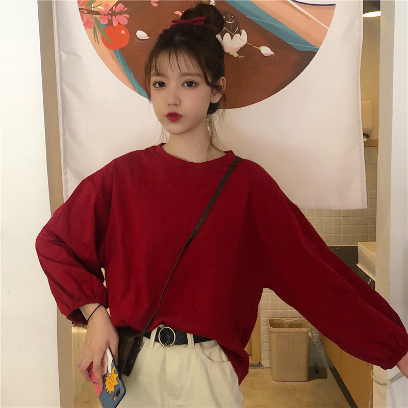 Damen lässiges Langarmshirt mit Ballonärmeln Drune
