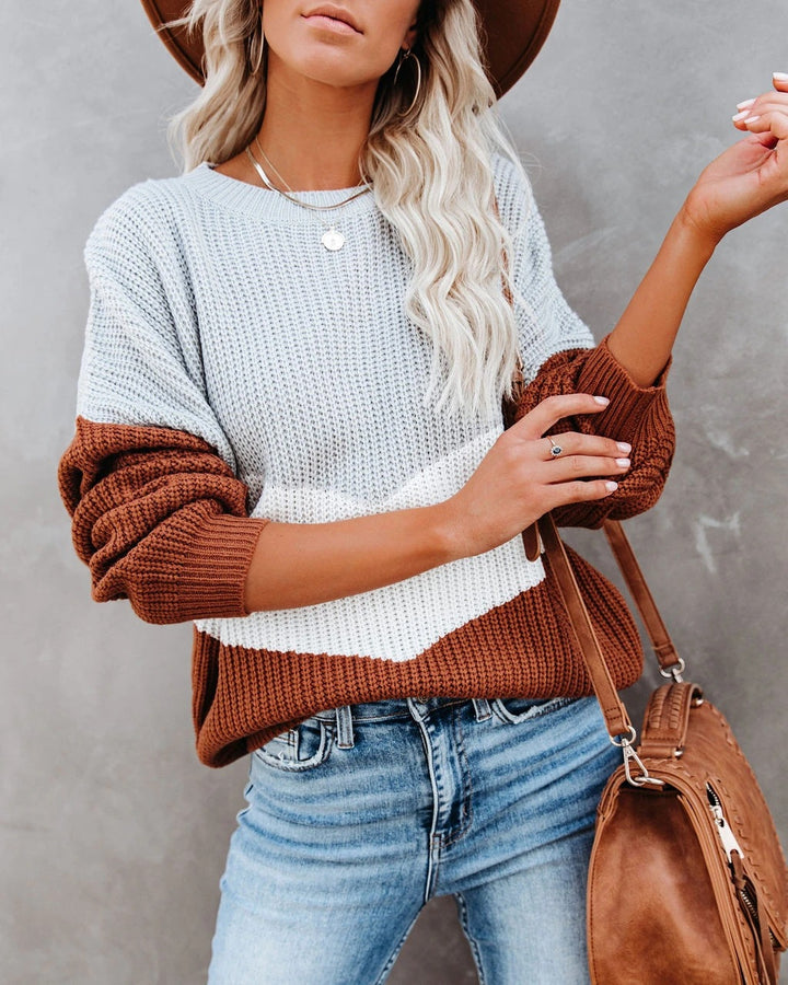 Damen trendiger Pullover mit grafischem Chevron-Muster Drune
