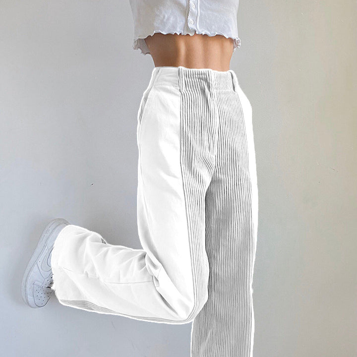 Damen elegante High-Waist Cordhose mit weitem Bein Drune