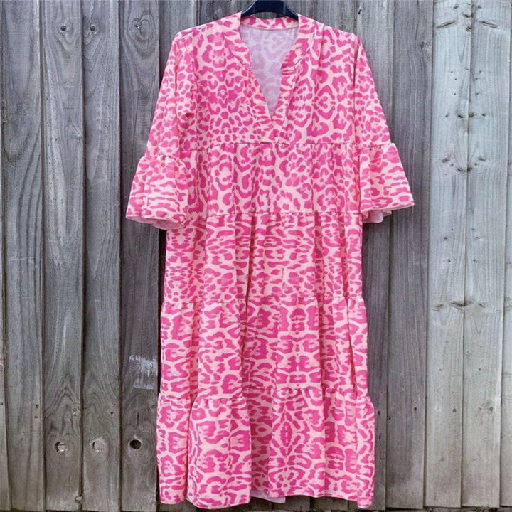 Damen Maxikleid mit lässiger Knopfleiste und animalischen Mustern Drune