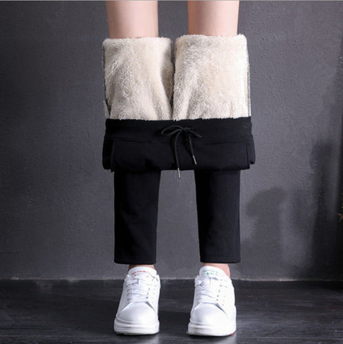Damen nan gefütterte Thermo-Jogginghose mit Teddyfutter, elastischem Bund und Kordelzug Drune