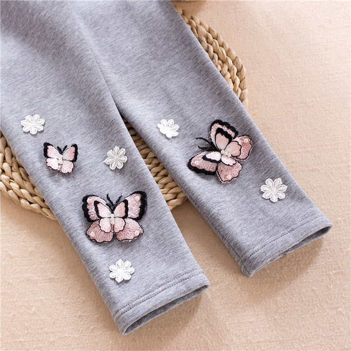 Mädchen Leggings mit bunten Schmetterlingsstickereien Drune