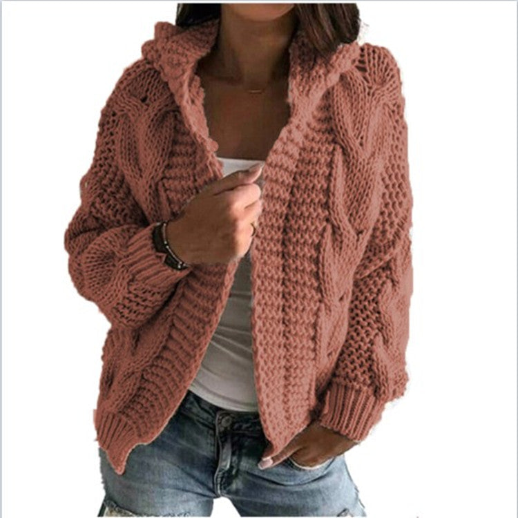 Damen Grobstrickmantel mit Kapuze und strukturiertem Design Drune
