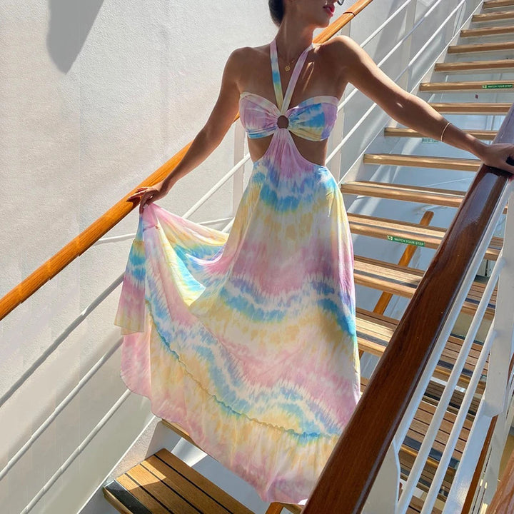 Damen Maxikleid mit frechem Cut-Out und dekorativem Ringelement Drune