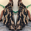 Damen Asymmetrisches Maxikleid mit elegantem Barockmuster und tiefem Schlitz Drune